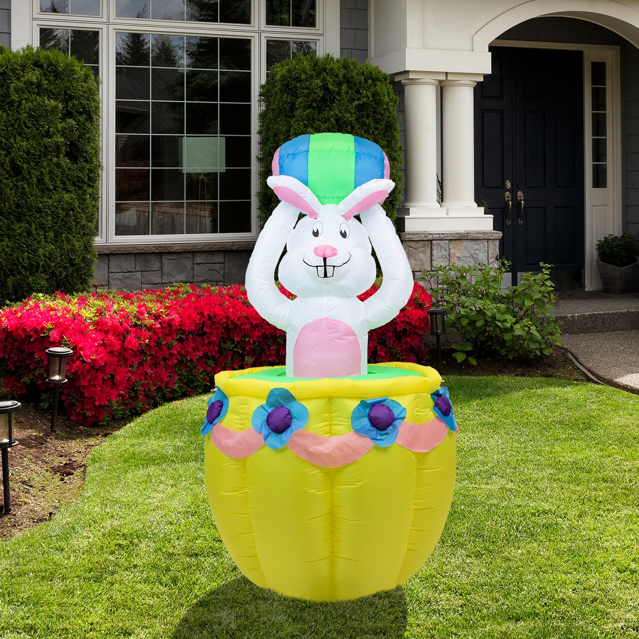 Northlight Lighted and Animated Inflatable Easter Bunny Basket Outdoor Decoration - 5.5' -